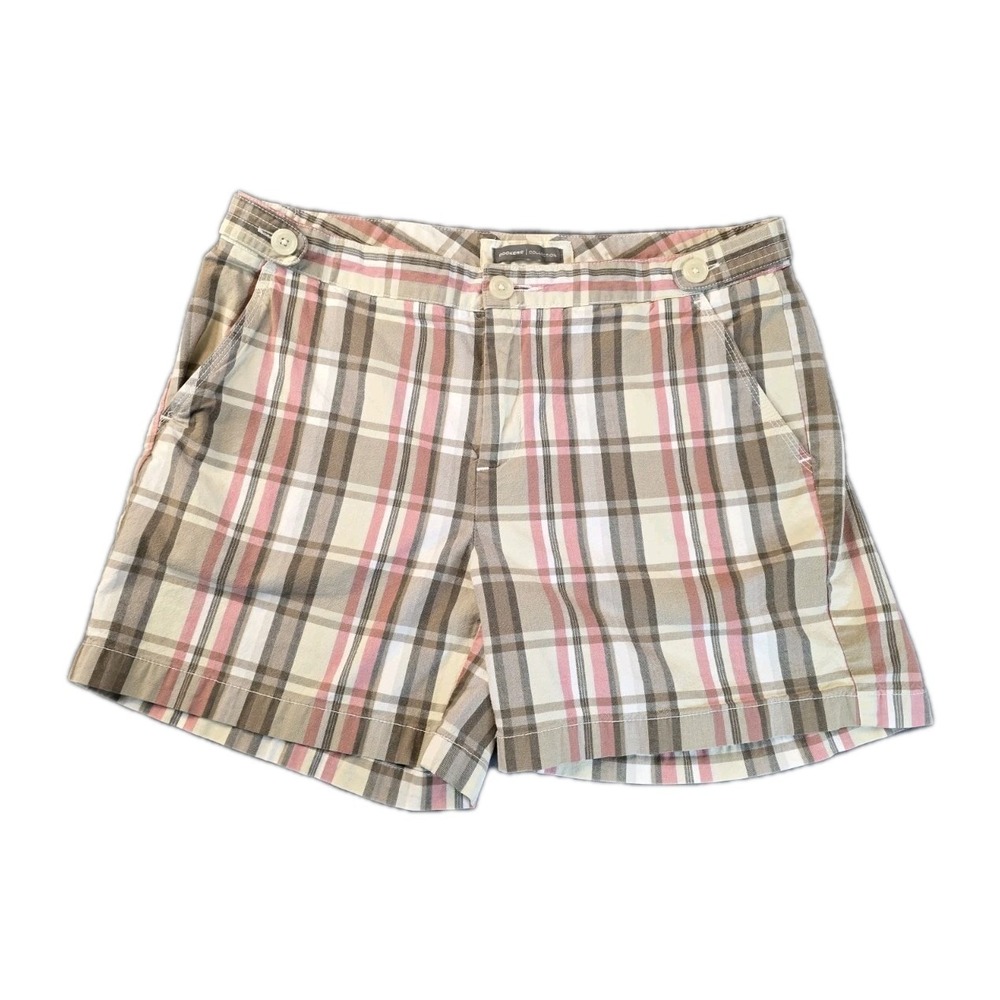 Womans Dockers Pink And Brown Plaid Shorts Size 12 Casual Preppy Academia